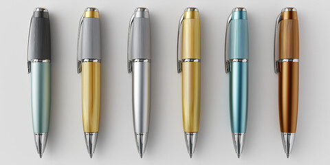 Fototapeta premium Six elegant ballpoint pens lying on white background
