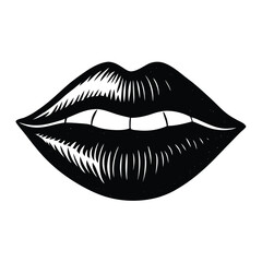 Obraz premium Lips with Teeth Biting. Retro Design with Transparent Background Isolated