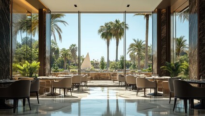 Fototapeta premium Luxurious Restaurant with Pyramid View