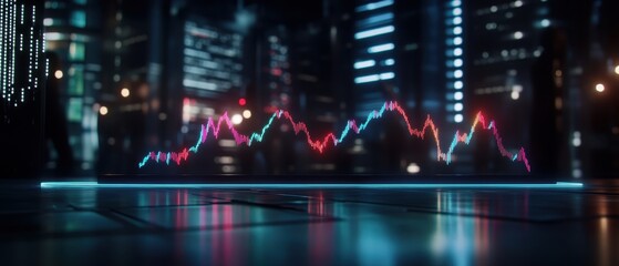 Fototapeta premium Futuristic cityscape with glowing data visualization, showcasing a technological and digital environment.