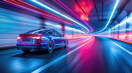 Fototapeta premium Vibrant neon city alleyway blurred motion background