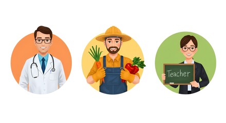 Mosaic of Professions: Doctors, Engineers, Farmers and Teachers - Ilustration | Labor Day