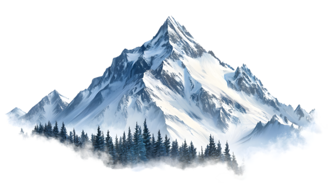 snow covered mountains isolated on white background 