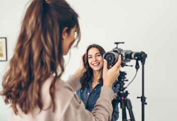 medium shot woman recording herself