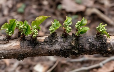 Spring Buds on Tree Branch Macro Photography