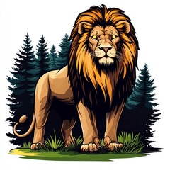 Obraz premium Majestic Lion in the Forest: A Powerful Wildlife Portrait
