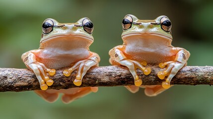 Two Tiny Frogs on Branch