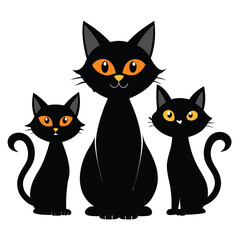 Halloween  three black cat isolated  on white background