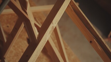 A construction worker assembling wooden frames for walls. Featuring skill and coordination
