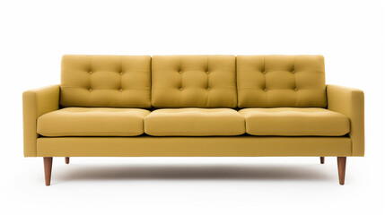 Fototapeta premium Mustard Yellow MidCentury Modern Sofa Button Tufted ThreeSeater