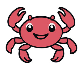 Fototapeta premium Crab cartoon isolated on white background. Happy crab drawing fun ocean themed character illustration. 