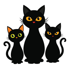 Halloween  three black cat isolated  on white background