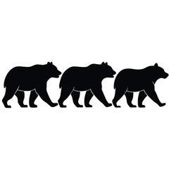 Obraz premium Black bear silhouettes set walking on white background high resolution picture