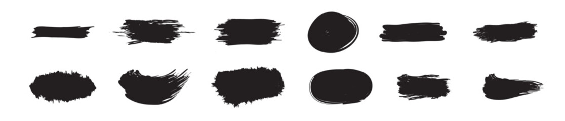 Set of vector brush strokes, various shapes. Lines, waves, stripes, rectangles, text background with rough edges. Hand drawn collection of different graphic elements