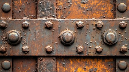 A close up shows corroded metal with large rivets present