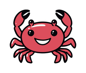 Fototapeta premium Crab cartoon isolated on white background. Happy crab drawing fun ocean themed character illustration. 