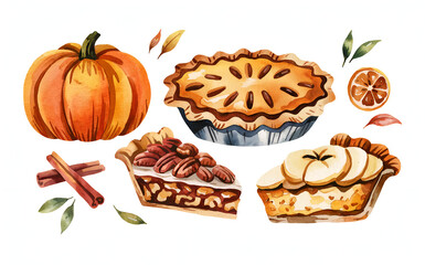 Holiday Pies Watercolor Illustration Pack