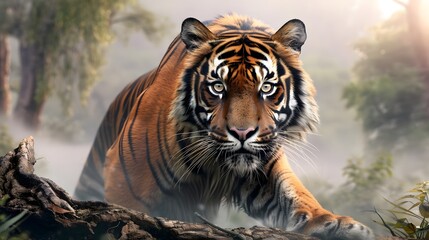 Majestic Tiger Prowling in Lush Forest