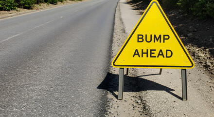 Bump Ahead Cautionary Sign Along a Rural Roadside For Safe Driving