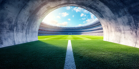 Stadium Tunnel View Leading to Vibrant Field Under Bright Lights