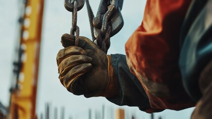 Crane rigger securing a heavy load at a construction site. Featuring teamwork and responsibility