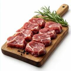 Fototapeta premium Raw Meat Slices on Wooden Board: A Culinary Delight