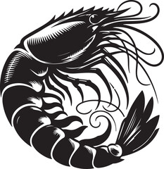 Obraz premium Prawn Silhouette Black Vector High Quality Vector Image. The white background