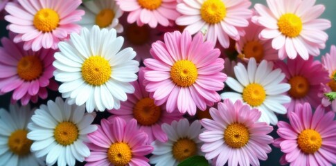 Fototapeta premium Delicate chamomile blossoms arranged in a vibrant collage , floral design, fresh, art
