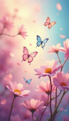 Delicate butterfly silhouettes dance on a dreamy pastel floral backdrop , floral, dreamy