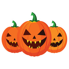 Halloween  three jack-o'-lanterns isolated  on white background