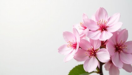 Obraz premium Delicate pink blossoms, lush bouquet, pristine white backdrop, bouquet, delicate