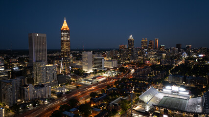 Cityscape and Highrise Building Sunset Skyline
