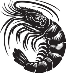 Obraz premium Prawn Silhouette Black Vector High Quality Vector Image. The white background