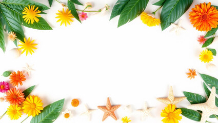 Obraz premium Background with Summer decorations with empty space in the middle