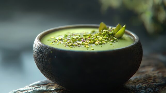 Lebanese ashta pudding with pistachio
