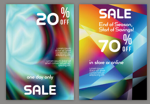 Flyer A4 Sale with Bright Holographic Gradient Glow Background