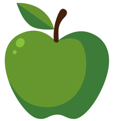 Flat design illustration of a green apple with a leaf. Perfect for healthy food designs, fruit icons, organic labels, children's graphics, or educational visuals.