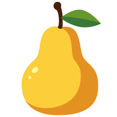 Flat vector illustration of a yellow pear with green leaf. Ideal for healthy food themes, fruit icons, cartoon designs, or organic lifestyle and nutrition concepts.