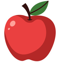 Flat design illustration of a red apple with a leaf. Perfect for healthy food designs, fruit icons, organic labels, children's graphics, or educational visuals.