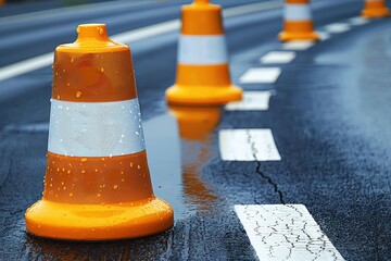 Traffic management event road work safety urban area image rainy environment close-up view infrastructure awareness