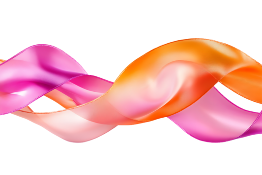 Abstract flowing ribbon with gradient from pink to orange on a black background art design - Powered by Adobe