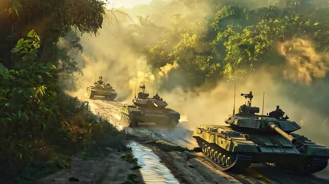 Tanks Advancing in the Jungle
