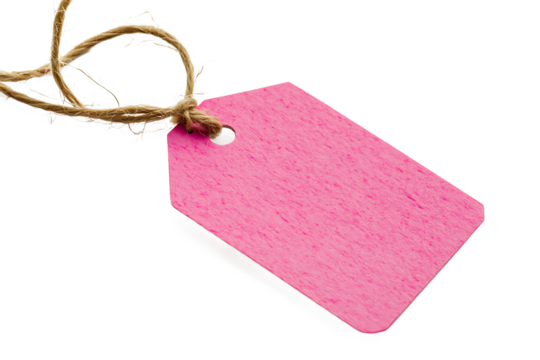 A close up of a pink tag with a string tied to it against a black color background image view - Powered by Adobe