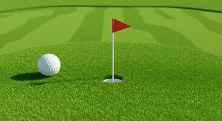 Obraz premium Golf Ball Near Hole: A Lush Green Putting Green Scene