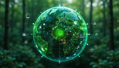 Smart Logistics Technology Over Green Globe Forest Concept