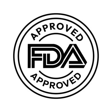 FDA Approved icon set. Food and Drug Administration FDA label, badge, logo, symbol, black, vector, isolated illustration. FDA registered certified, accepted, verified, allowed, authorised made sign.