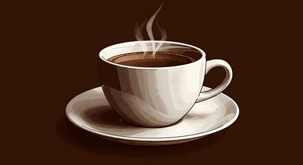 Obraz premium Steaming Coffee Cup: A Vintage-Style Illustration