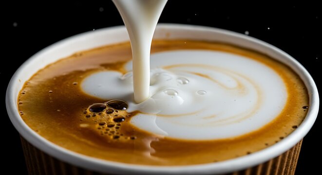 Creamy Milk Pouring into Rich Espresso: A Coffee Art Moment