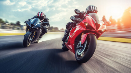 Fototapeta premium fast racing with two motorcycle drivers.
