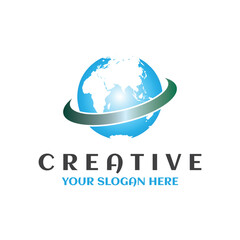 Fototapeta premium Global Logo Design. Globe world sphere logotype. Earth orbit planet icon symbol web media vector illustration